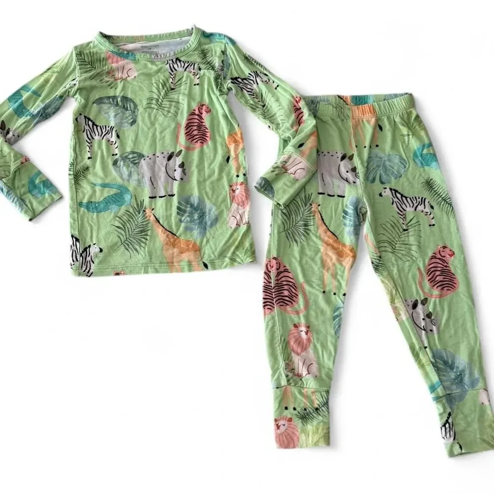 Posh Peanut Bamboo Two Piece Pajama Set in Safari Animals - Size 2T Unisex Kids